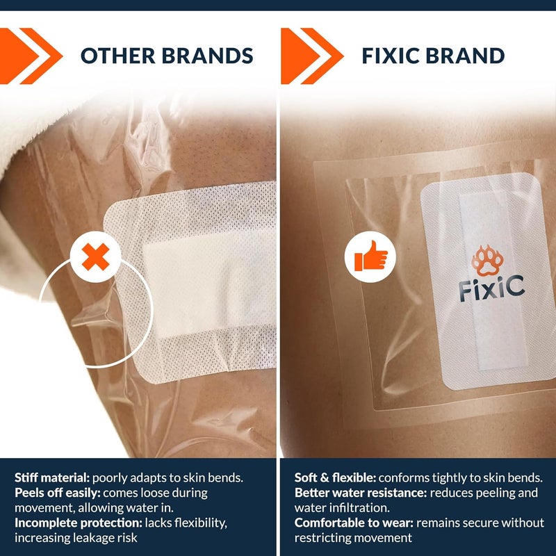 Fixic Transparent Film Dressing Waterproof - 7 PCS Set, 9 x 9 in - Transparent Dressing Waterproof to Cover Wounds - Wound Cover for Showering - Premium Medical Tape for Shower! - Image 2